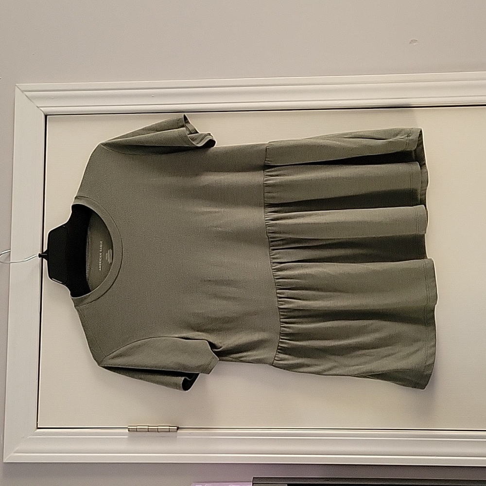 Peplum Short Sleeve Shirt- American Eagle, Small, Olive Green